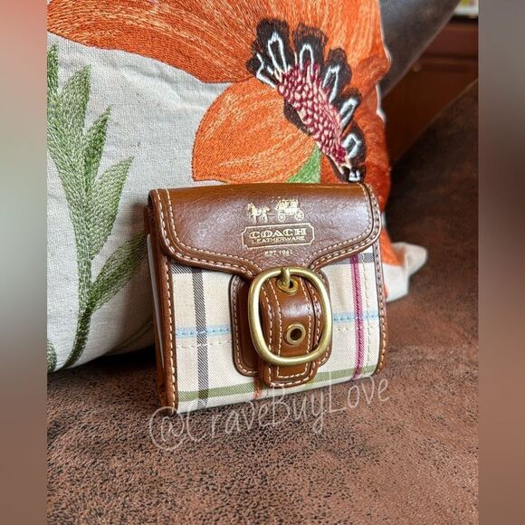 COACH BLEECKER TATTERSALL MULTICOLOR LEATHER BUCKLE FRENCH PURSE WALLET 40946 - Picture 5 of 17